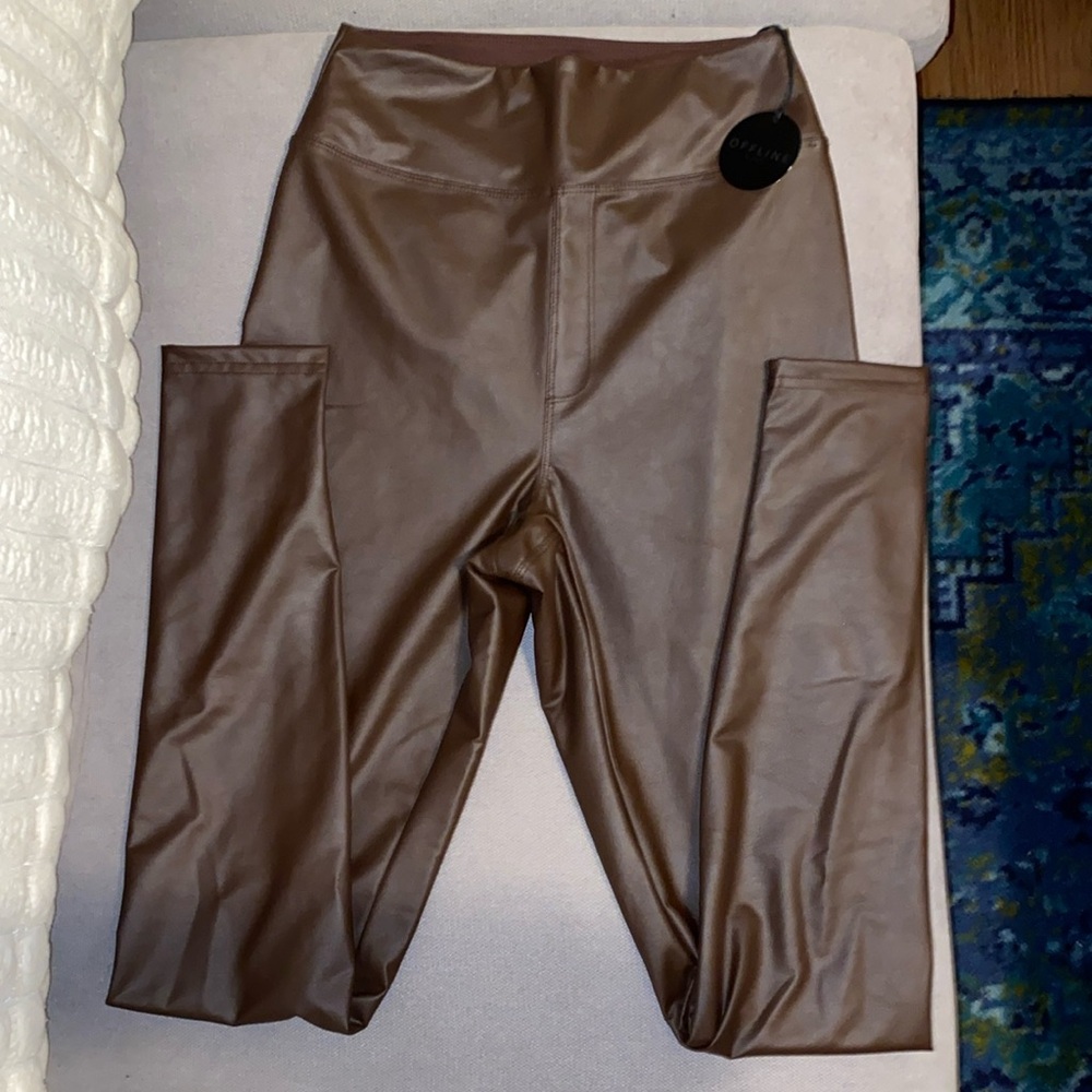 Aerie Real Luxe Dark Maple Leather Leggings